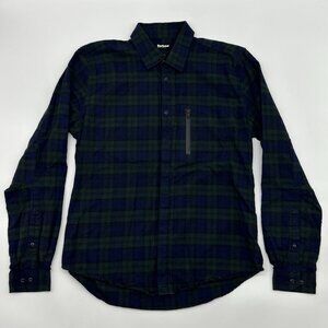 Barbour Night Watch Slim Fit Size Small Green & Blue Plaid Zip Flannel Shirt
